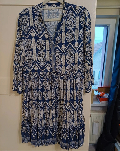 Damen stufenkleid blau - stufenkleid, weiß