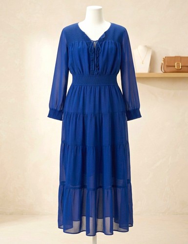 Damen chiffon midikleid blau - damen,