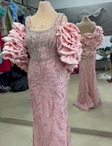 Damen abendkleid lang rosa m - damen,