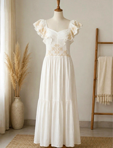 Damen maxikleid weiß - weiß, mit