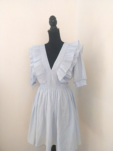 Damen kleid kurz hellblau - kleid,