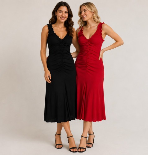 Damen midikleid rot - damen,