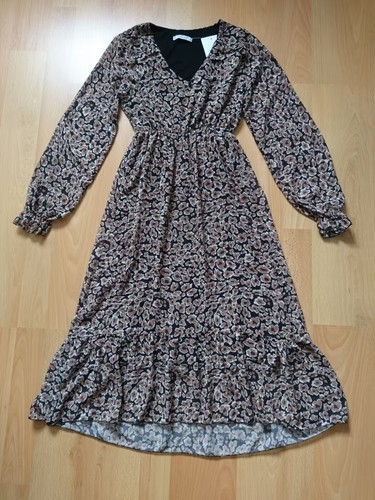 Midikleid schwarz braun leo - midikleid,