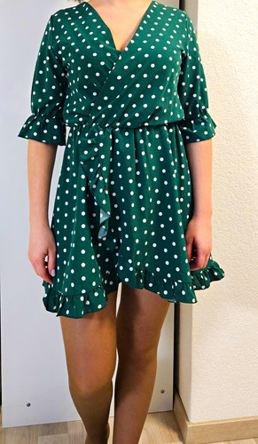 Damen kleid grün weiß - damen,